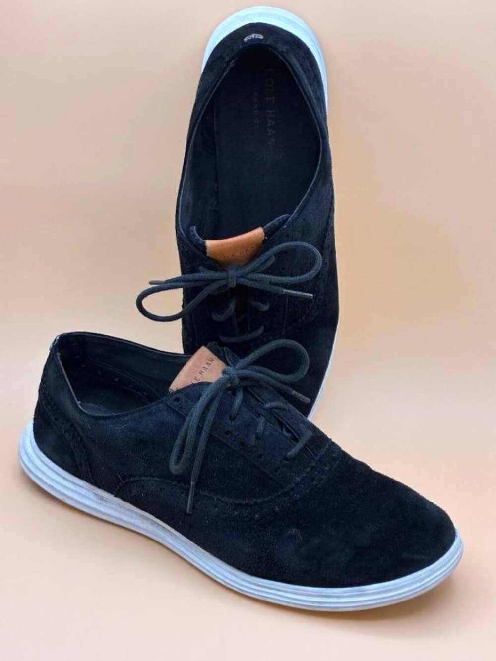 *GUC* Cole Haan Womens Zerogrand Wingtip Oxford Sneakers Black Suede 8B W06110